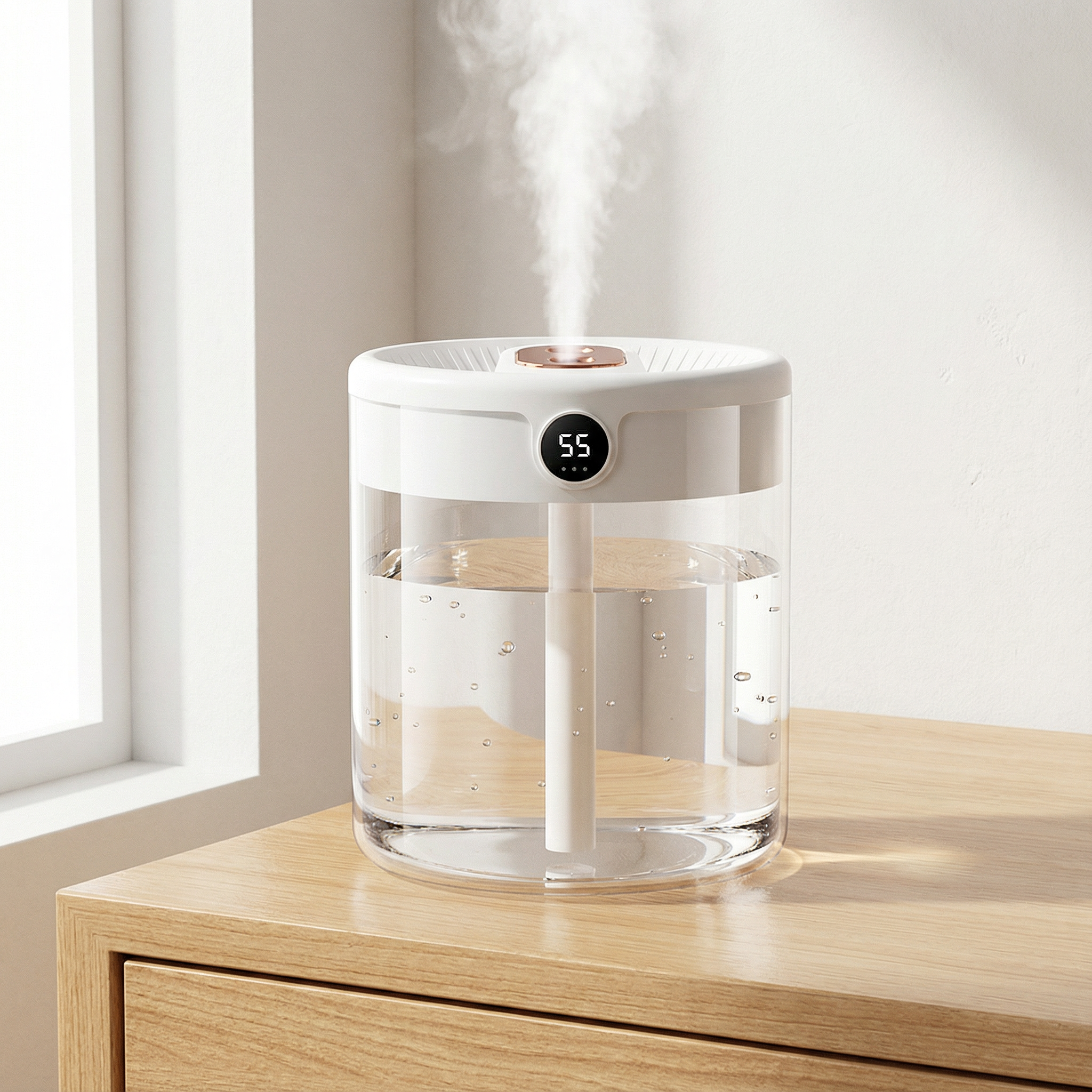 2L USB Double Mist Humidifier with Digital Display & Night Light – Quiet Home Air Humidifier for Bedroom & Office