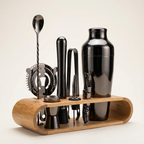 10-Piece Cocktail Shaker Set - Durable Stainless Steel & Bamboo Stand 0
