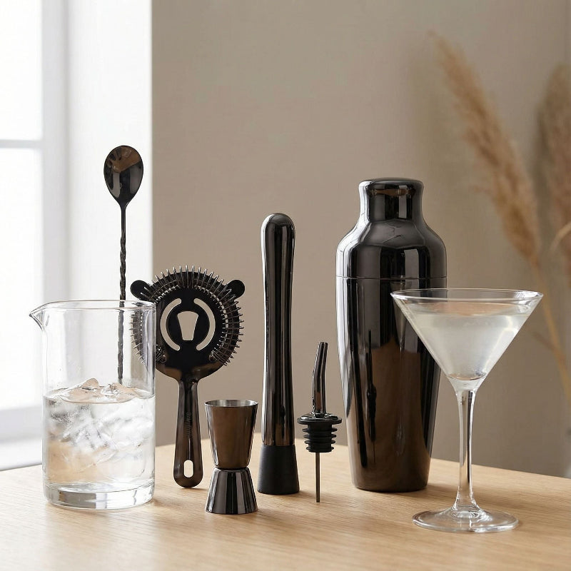 10-Piece Cocktail Shaker Set - Durable Stainless Steel & Bamboo Stand 2