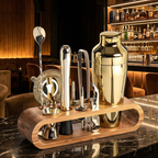 10-Piece Cocktail Shaker Set - Durable Stainless Steel & Bamboo Stand 3
