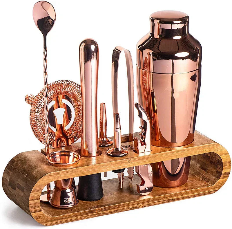 10-Piece Metallic Cocktail Shaker Set with Stainless Steel Mixology Tools and Storage Stand for Home Bartenders 1
