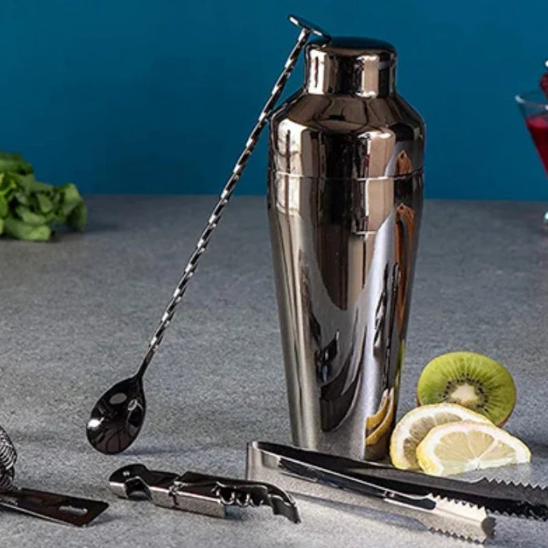 10-Piece Metallic Cocktail Shaker Set with Stainless Steel Mixology Tools and Storage Stand for Home Bartenders 5