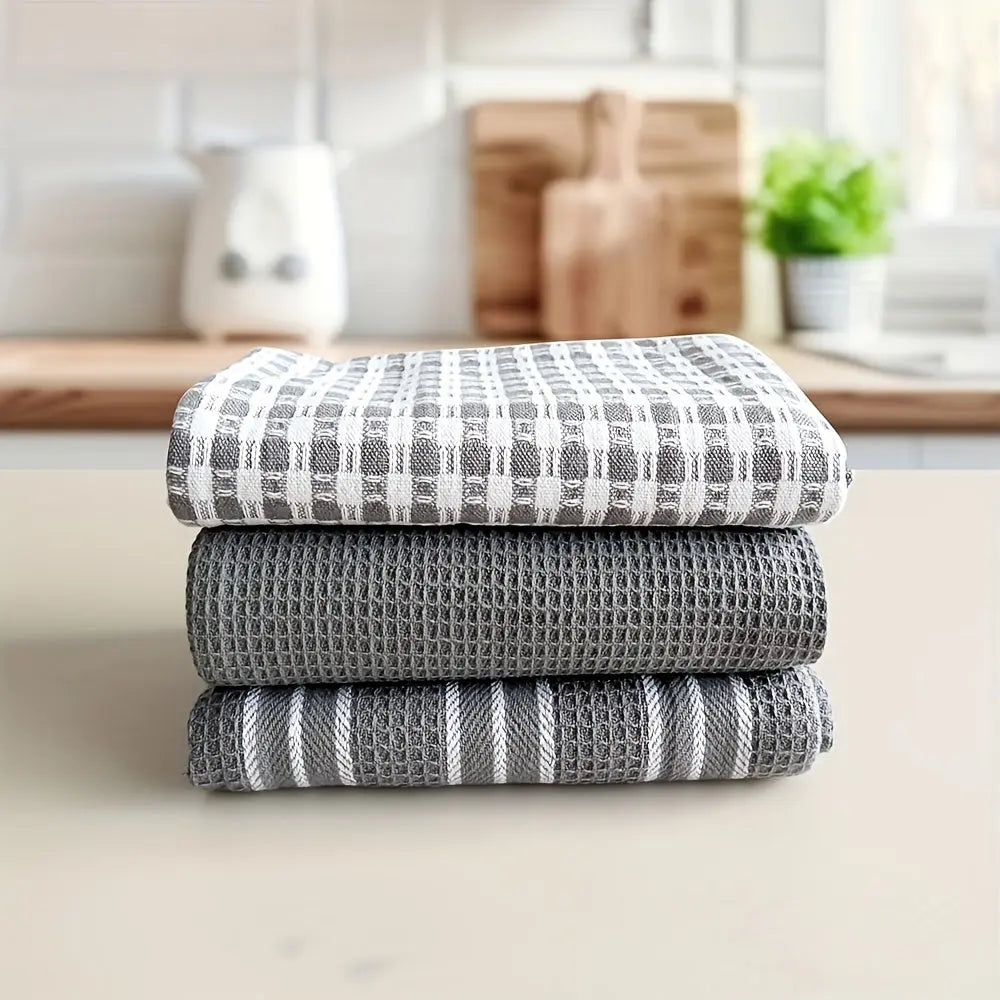 100% Cotton Kitchen Towels Set of 3 - Ultra Absorbent Dish Towels 18x26 Inches for Drying and Cleaning 10