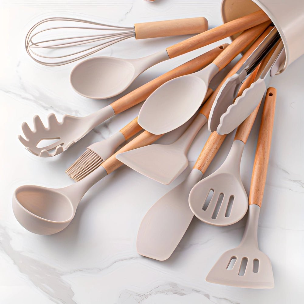 12-Piece Silicone Kitchen Utensil Set - Eco-Friendly Bamboo Handles 5