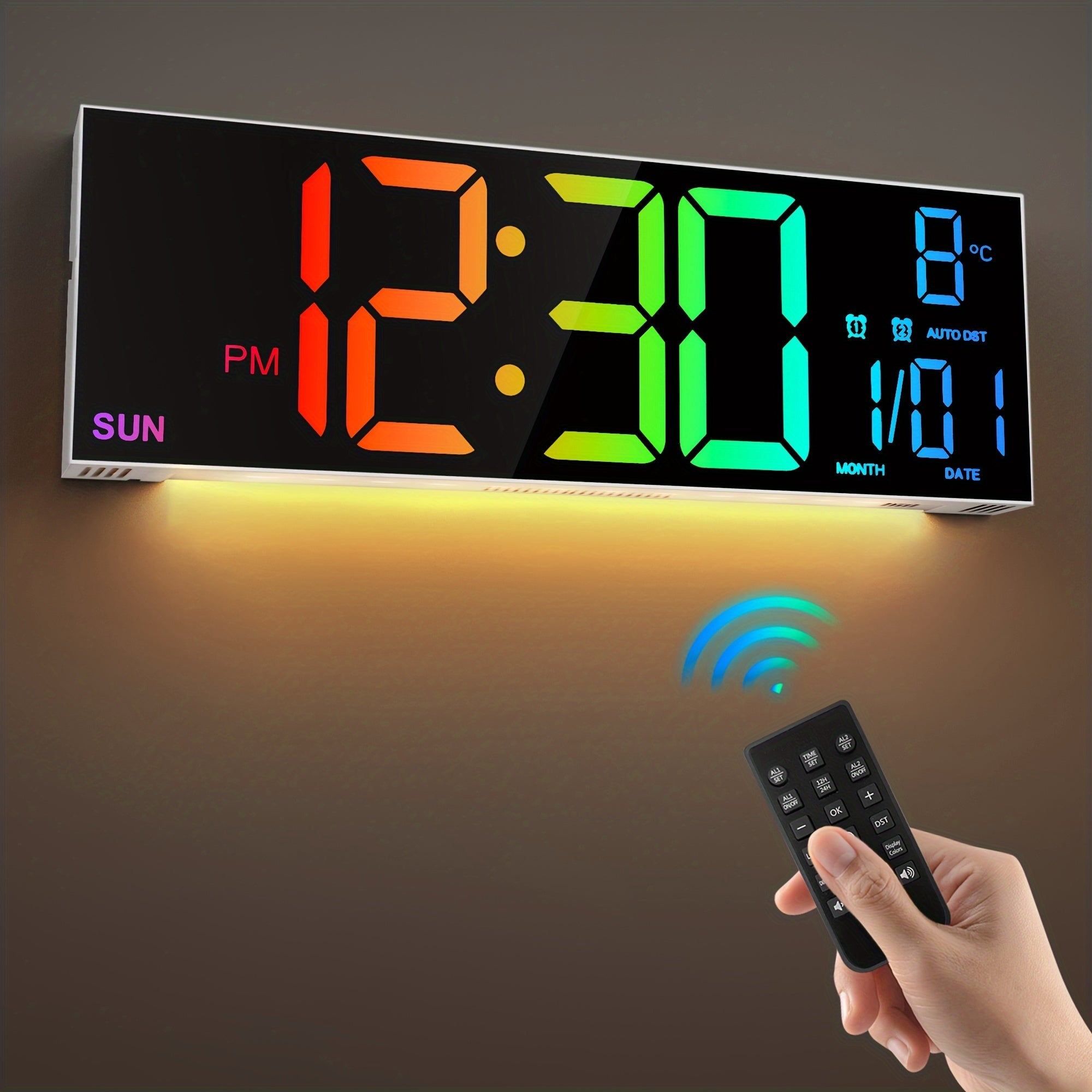 16-Inch RGB Digital Wall Clock with Remote Control and Auto Brightness – Modern LED Display for Home, Office, or Gym 2