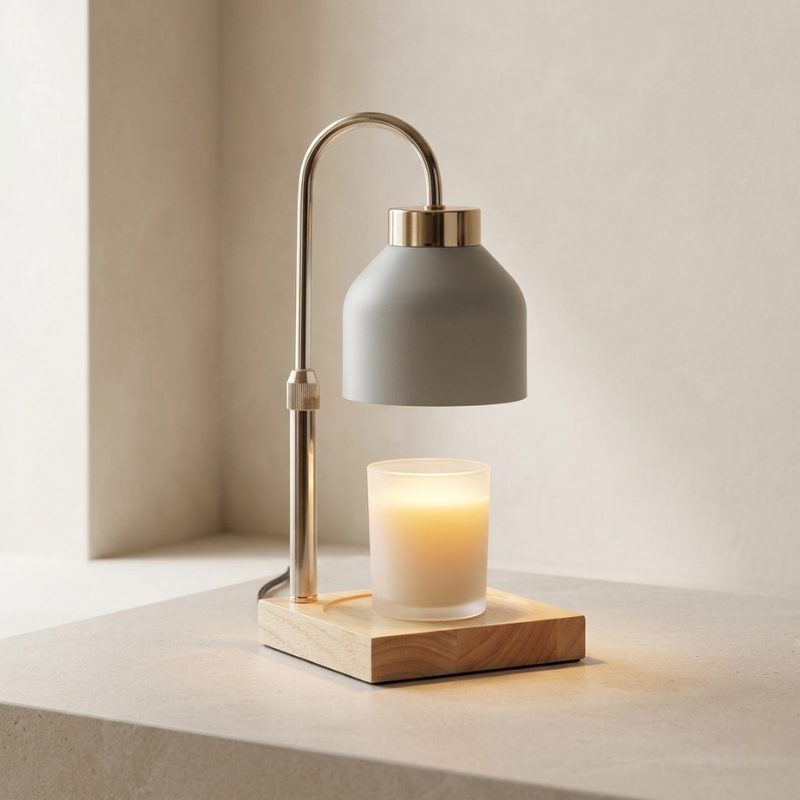 Candle Wax Warmer Lamp Adjustable Height Wood Base Halogen Bulb