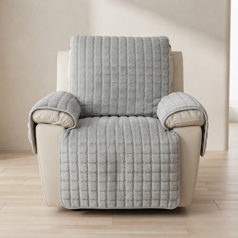 Recliner Cover Quilted Microfiber Blend Non Slip with Storage Pocket