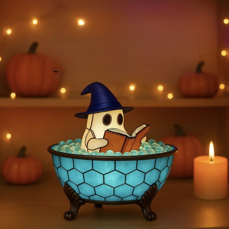 Halloween Ghost Figurine Reading Book Lighted Indoor Tabletop Decoration