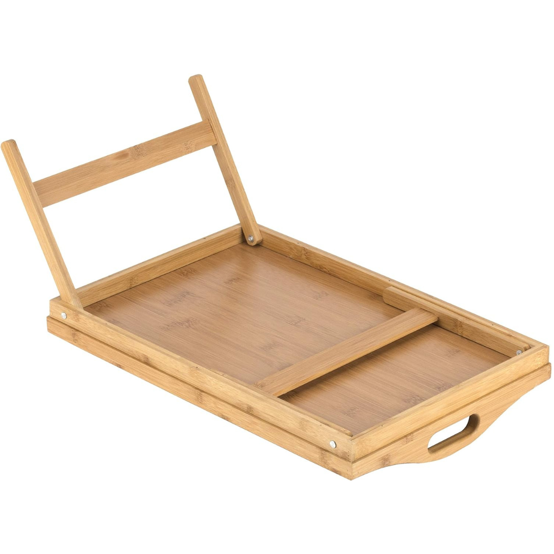 Wooden tray with a handle on a white background