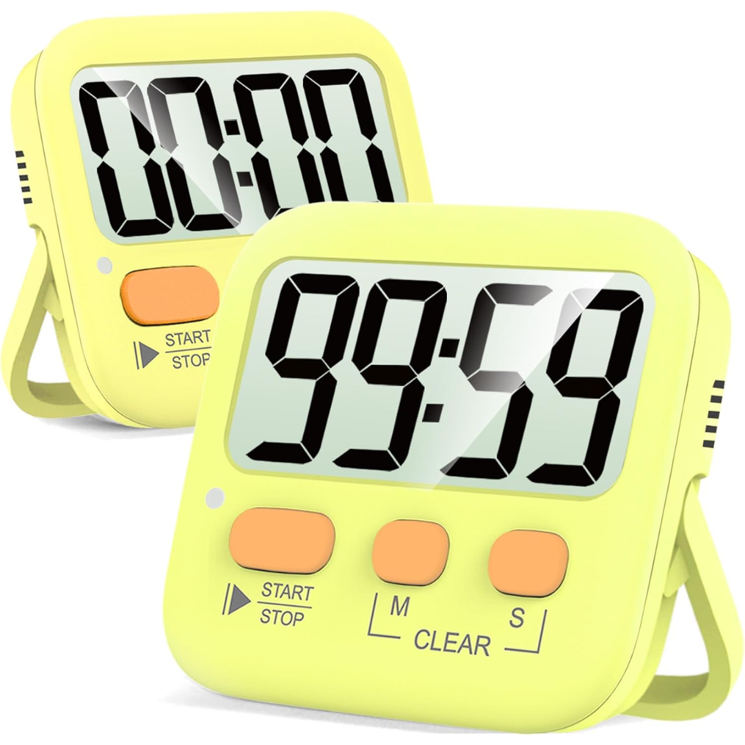 2-Pack Digital Kitchen Timers - Magnetic, Loud Alarm, Easy to Use 2