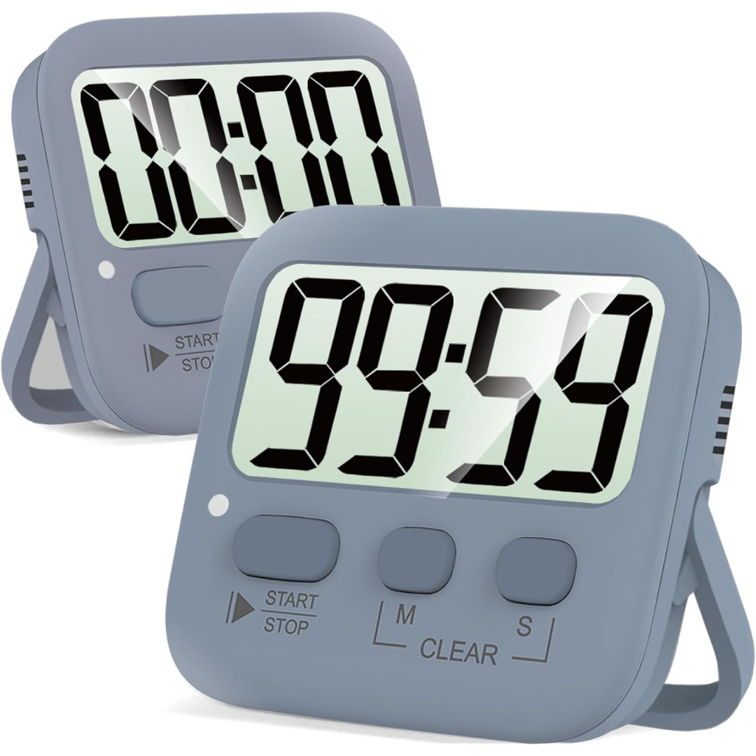 2-Pack Digital Kitchen Timers - Magnetic, Loud Alarm, Easy to Use 3