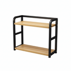 2-Tier Metal and Wood Shelf Organizer - Maximize Kitchen Space Efficiently 0