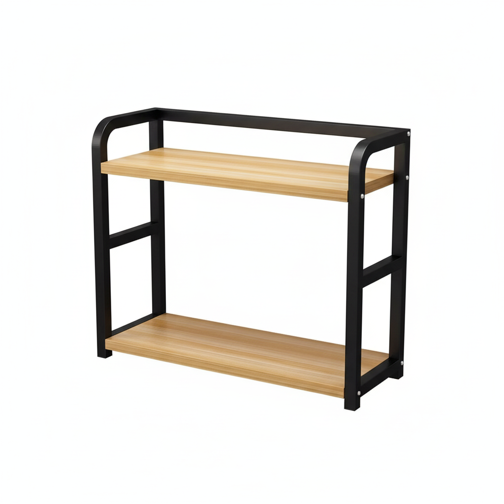 2-Tier Metal and Wood Shelf Organizer - Maximize Kitchen Space Efficiently 0
