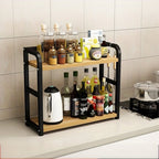 2-Tier Metal and Wood Shelf Organizer - Maximize Kitchen Space Efficiently 1