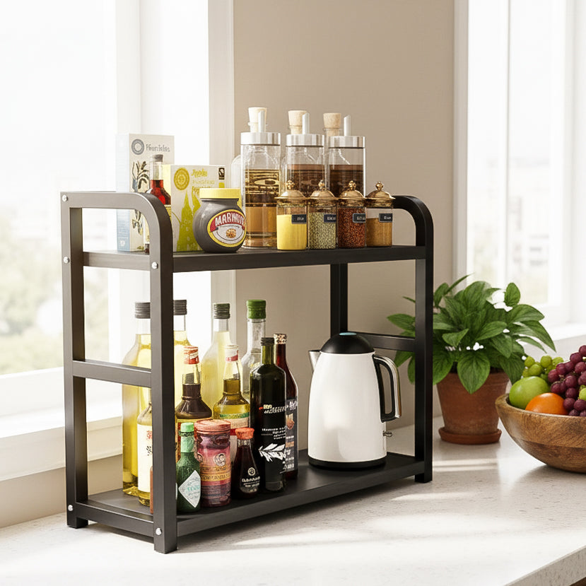 2-Tier Metal and Wood Shelf Organizer - Maximize Kitchen Space Efficiently 3