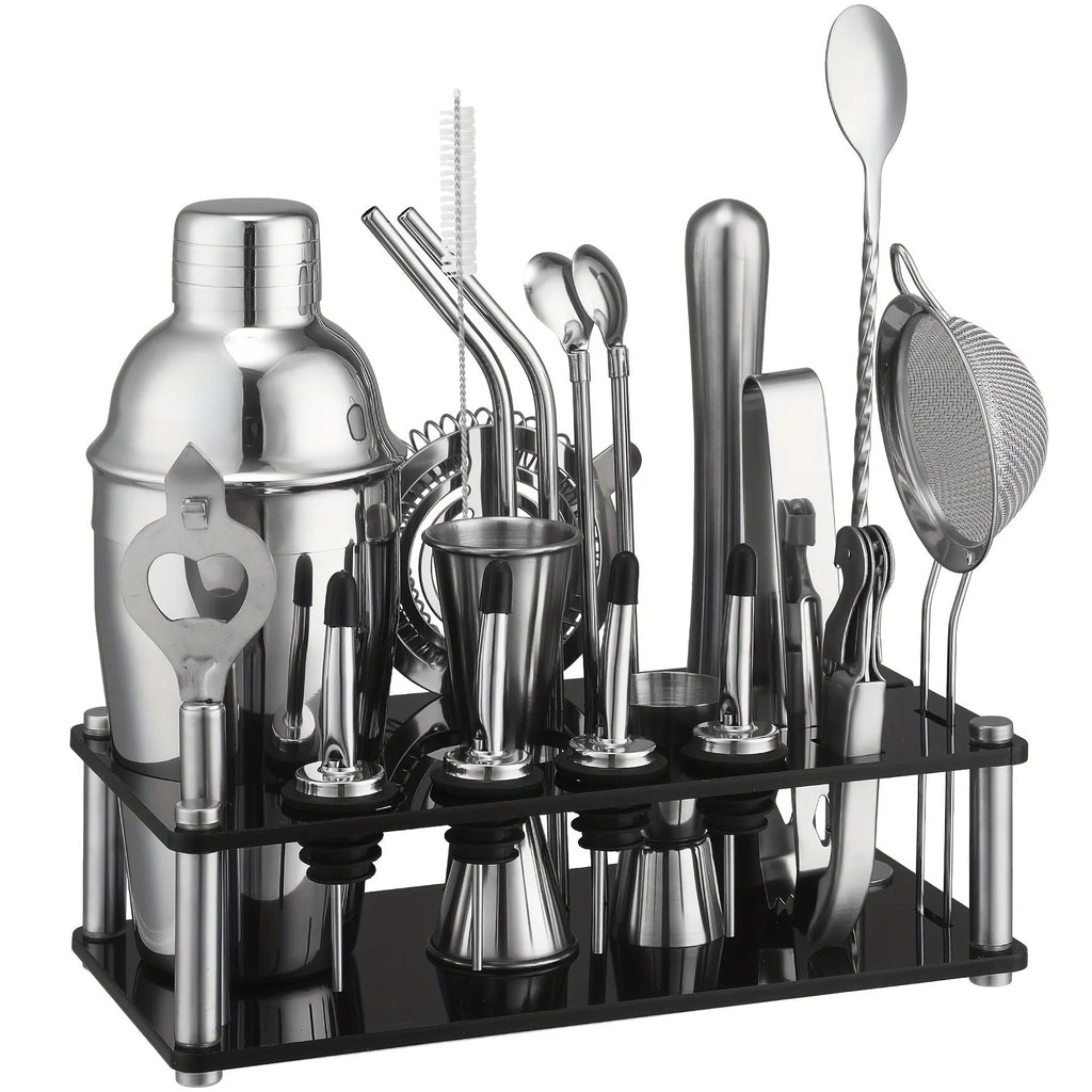 20-Piece Stainless Steel Cocktail Shaker Set with Acrylic Stand - Complete Bar Tool Kit for Home and Professional Use 0