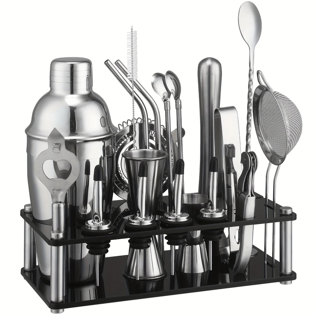 20-Piece Stainless Steel Cocktail Shaker Set with Acrylic Stand - Complete Bar Tool Kit for Home and Professional Use 0