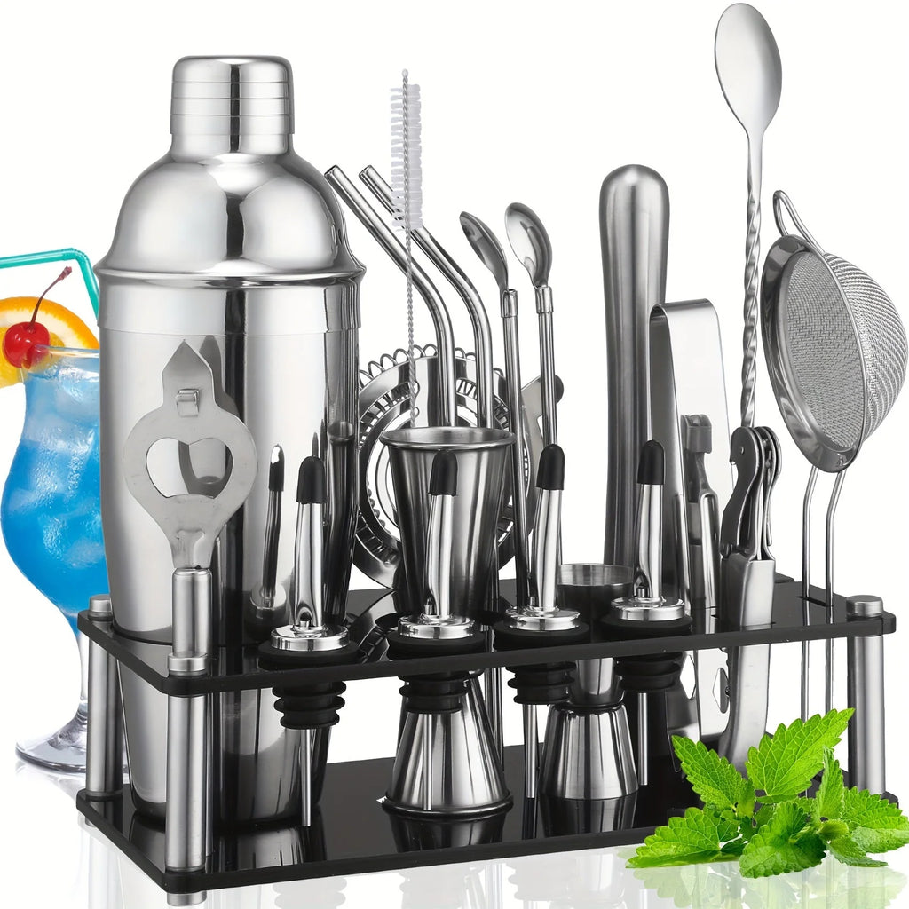 20-Piece Stainless Steel Cocktail Shaker Set with Acrylic Stand - Complete Bar Tool Kit for Home and Professional Use 3