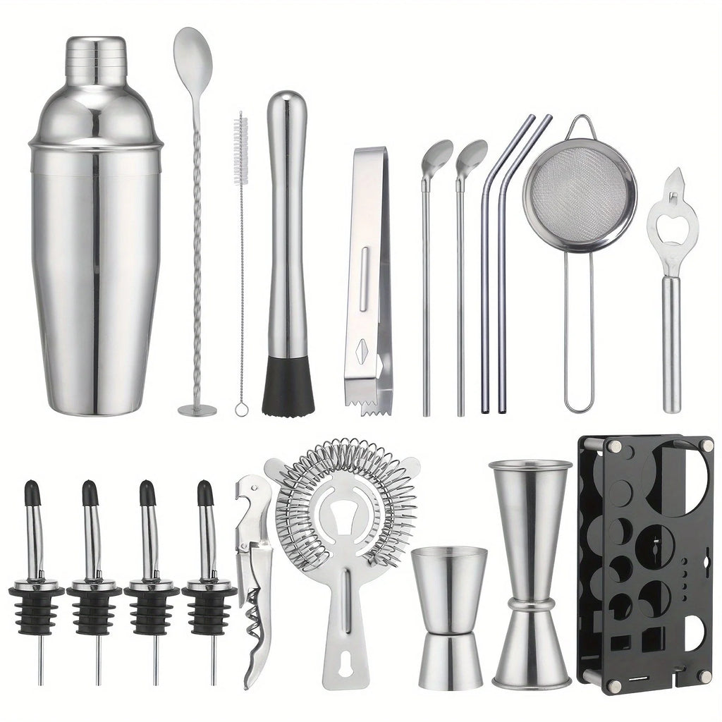 20-Piece Stainless Steel Cocktail Shaker Set with Acrylic Stand - Complete Bar Tool Kit for Home and Professional Use 8