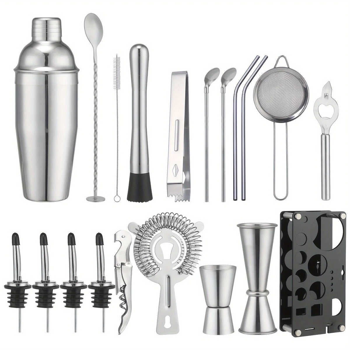20-Piece Stainless Steel Cocktail Shaker Set with Acrylic Stand - Complete Bar Tool Kit for Home and Professional Use 8