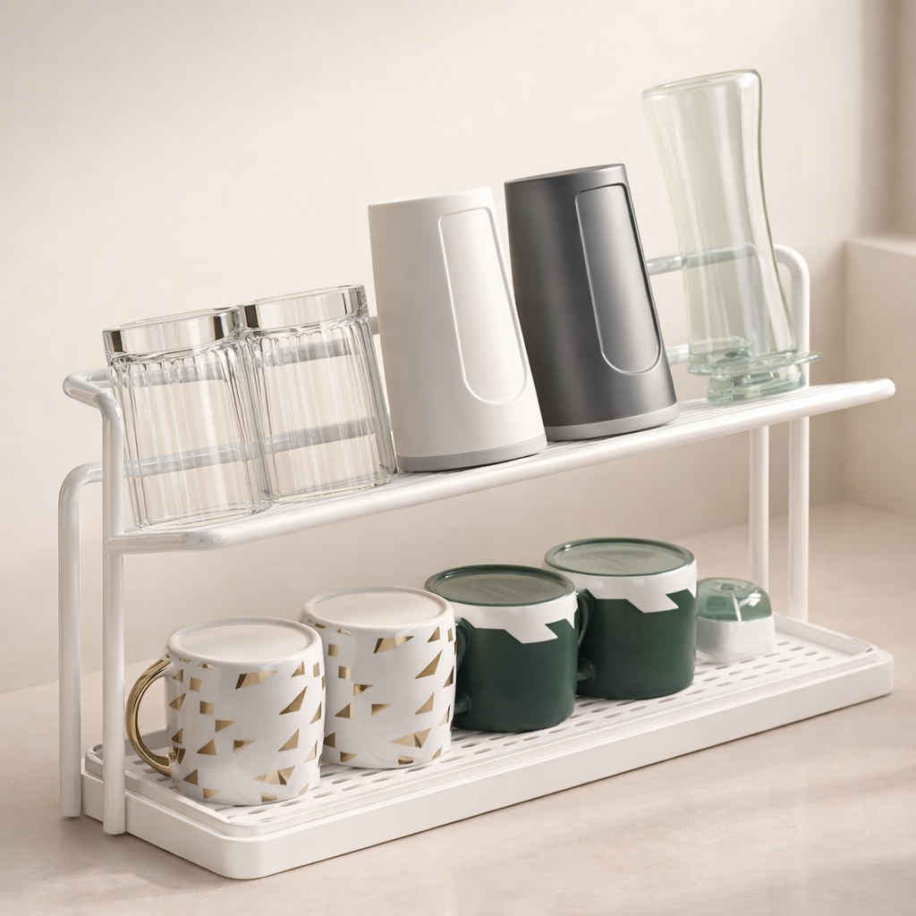 Bottle Drying Rack 2 Tier Carbon Steel 15 in Width with Drain Tray Kitchen Organizer 1