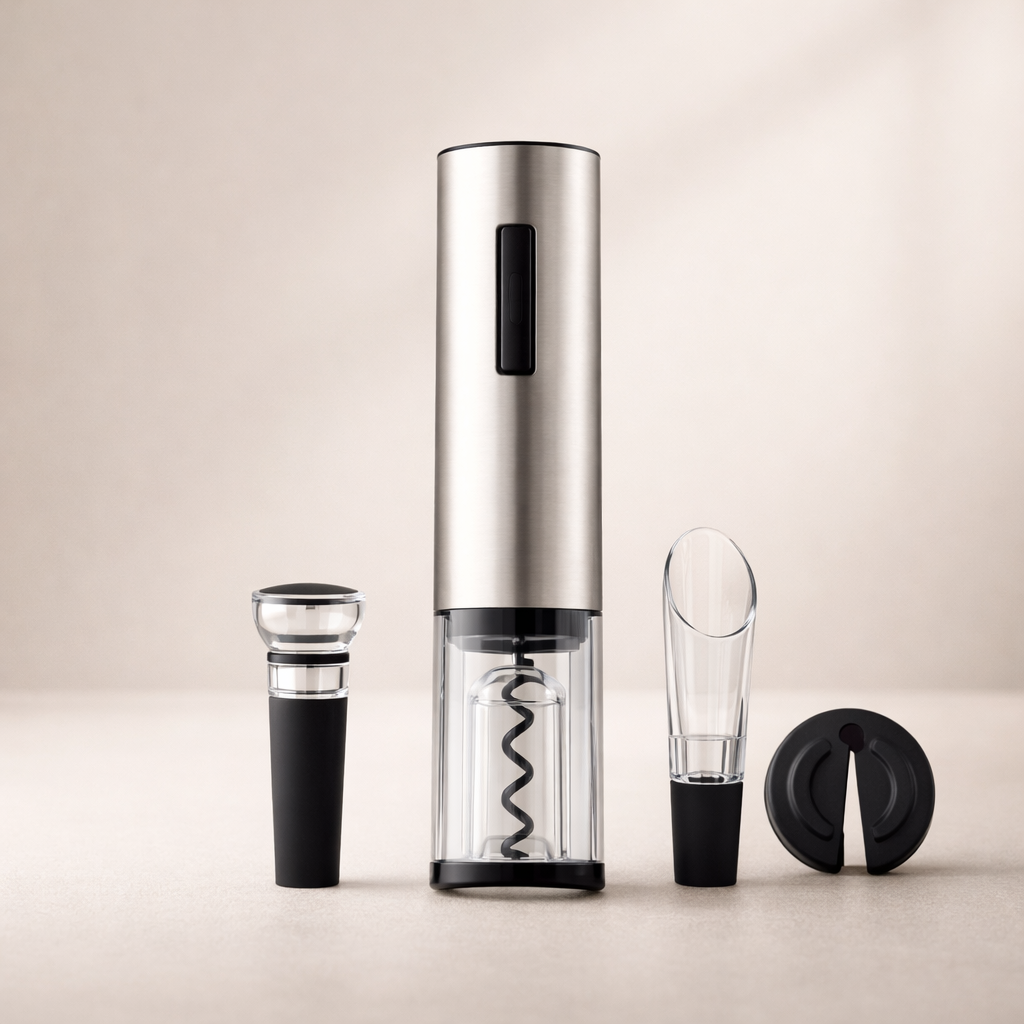 Electric Wine Opener Set Rechargeable Plastic and Stainless Steel with Pourer and Stopper