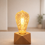 Decorative lamp with wooden base on a neutral background