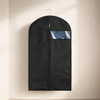 Garment bag with a pocket on a beige background