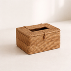 Woven brown tissue box on a light background