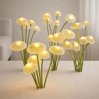 Mushroom-shaped lights on a neutral background