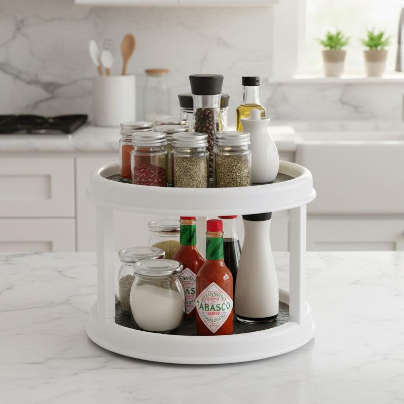 2 Tier Rotating Spice Rack Organizer - Space-Saving 360° Access 0