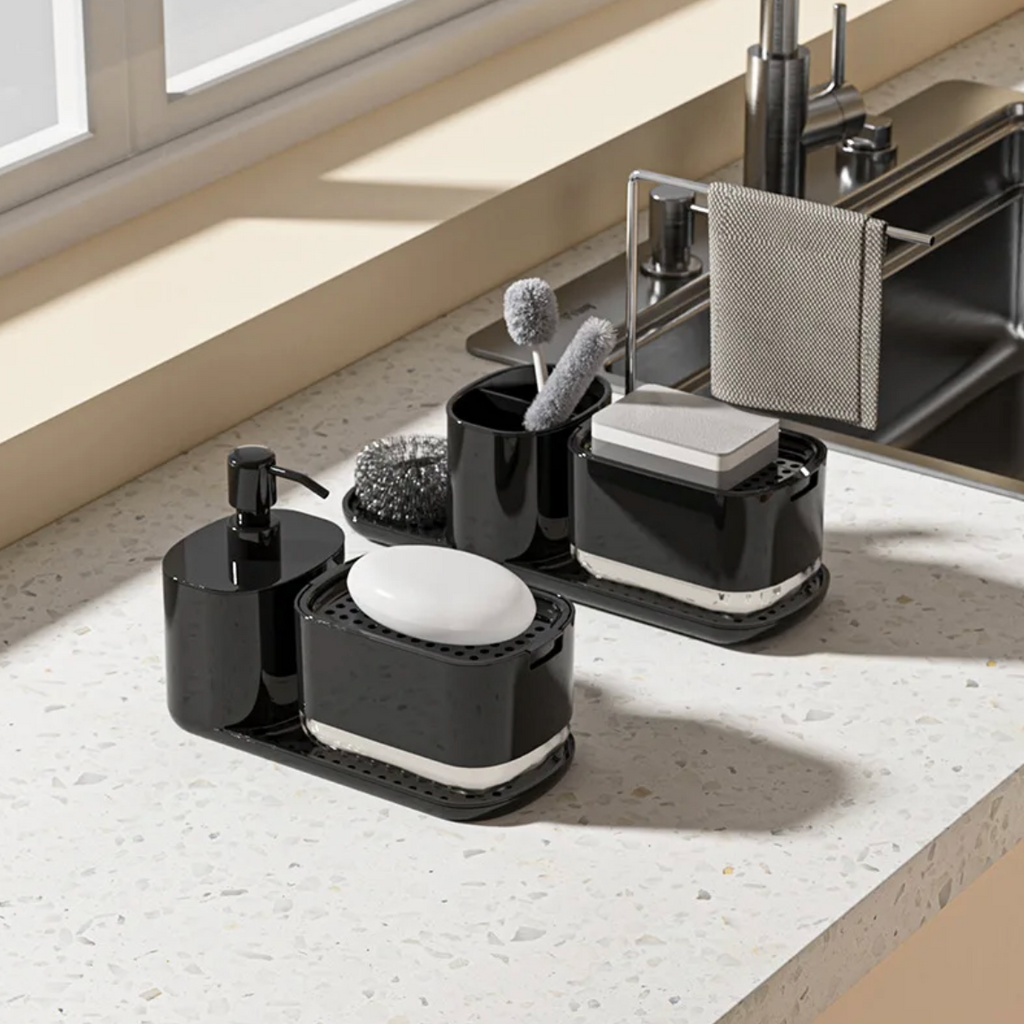 3-in-1 Soap Dispenser - Elegant Design with Organized Storage for Kitchen 1