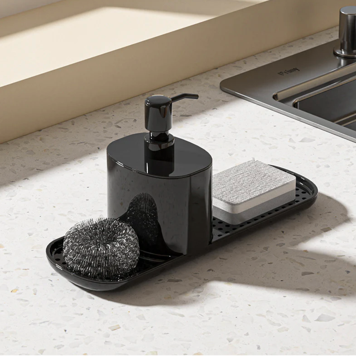 3-in-1 Soap Dispenser - Elegant Design with Organized Storage for Kitchen 2