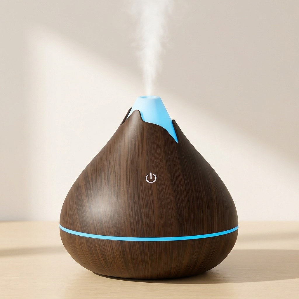 350ML Ultrasonic Aromatherapy Essential Oil Diffuser with Remote Control and 7 Color LED Lights - Wood Grain Electric Diffuser