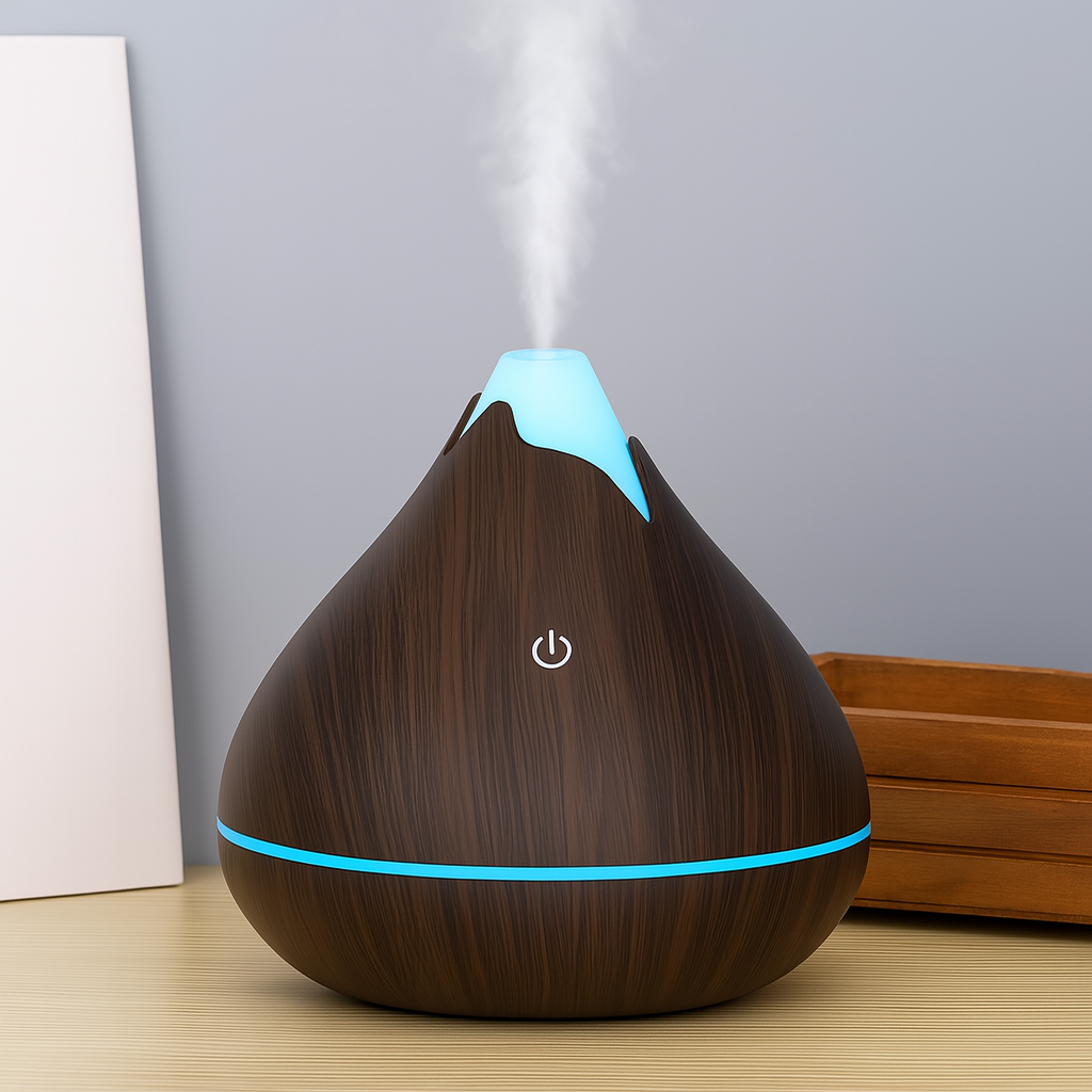 350ML Ultrasonic Aromatherapy Essential Oil Diffuser with Remote Control and 7 Color LED Lights - Wood Grain Electric Diffuser 0