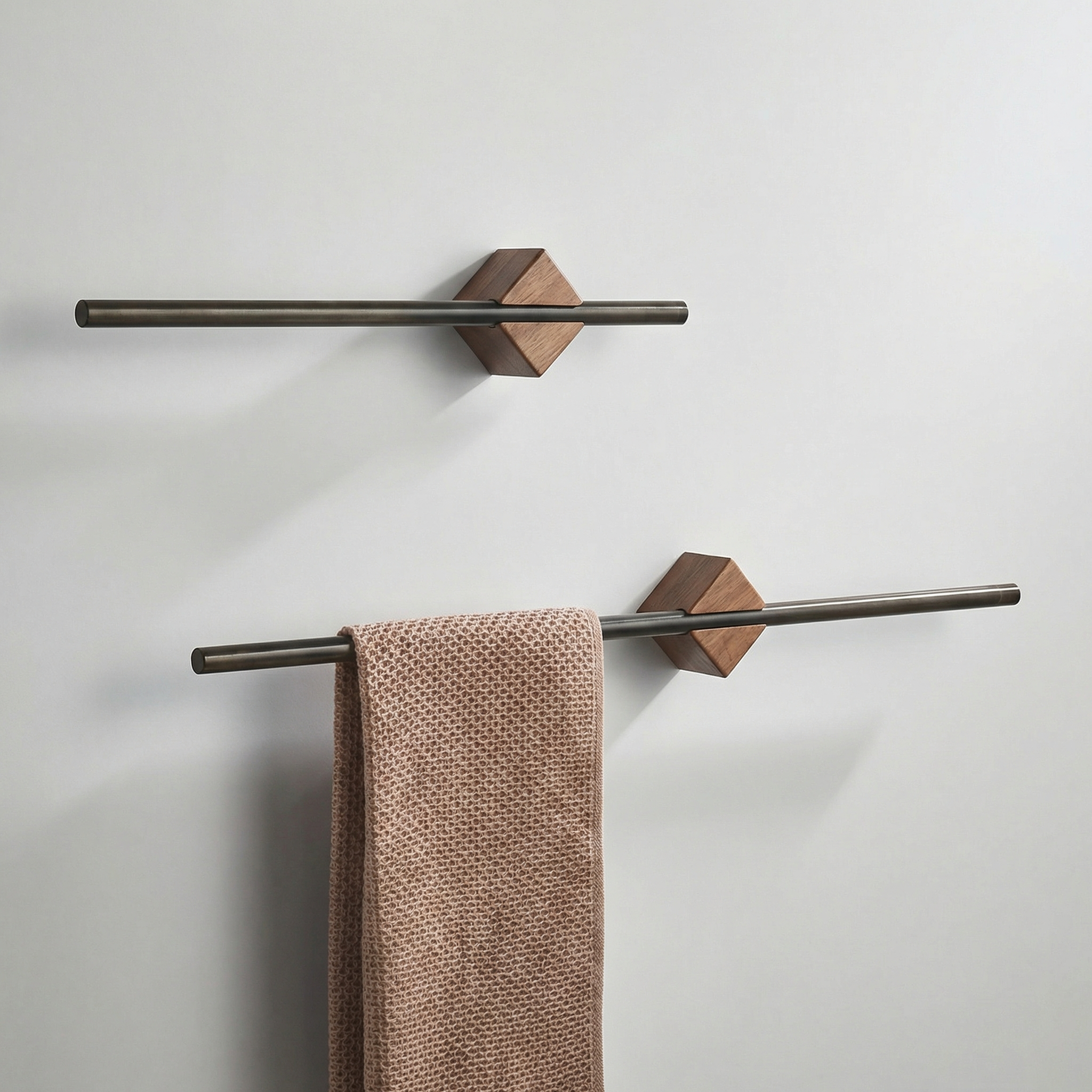 Bathroom Towel Bar with Walnut-Style Base – Wall-Mounted Towel Rack