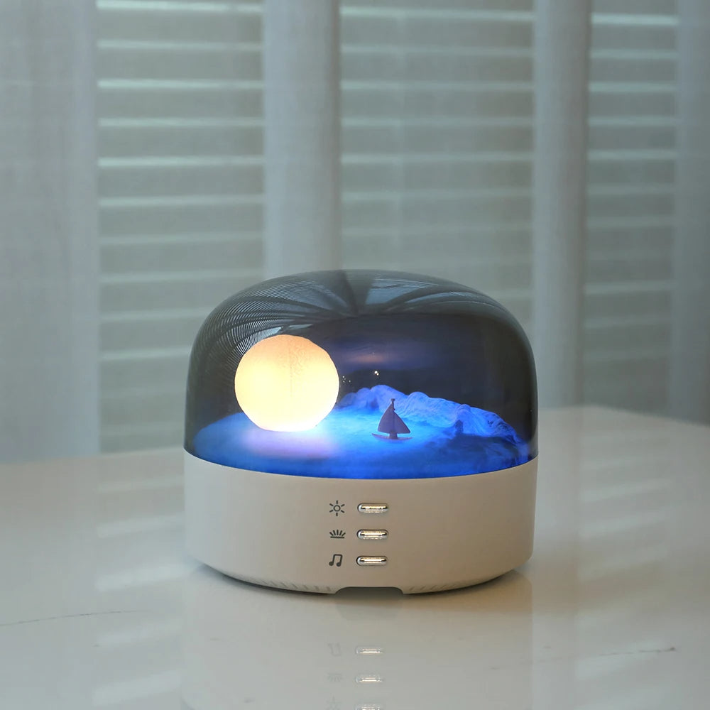 3D Moon LED Night Light Speaker – Rechargeable Ambient Lamp with Soothing Sounds for Relaxation and Calming Atmosphere 0