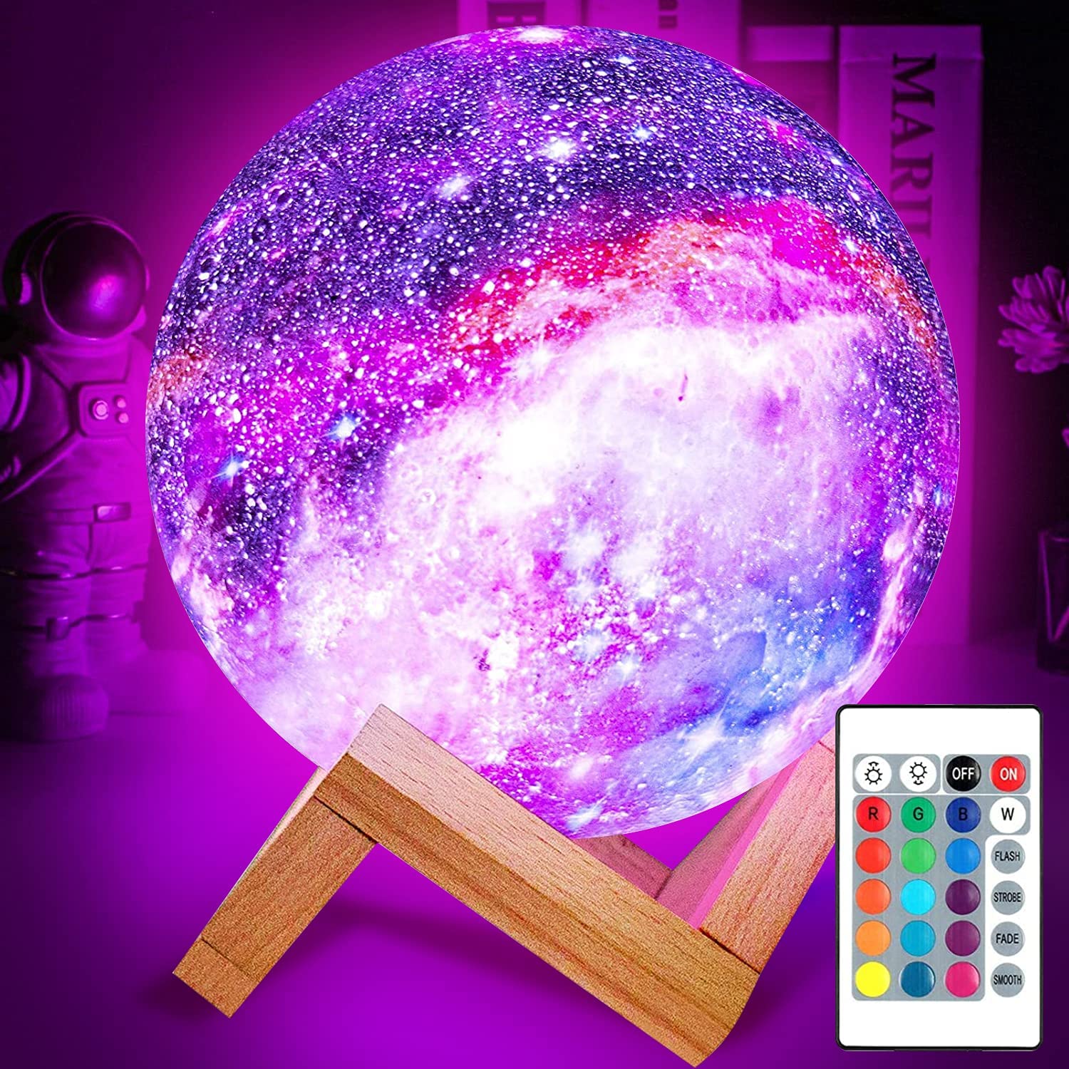 3D Moon Lamp - 16 Colors, Adjustable Brightness, USB Rechargeable Night Light 0