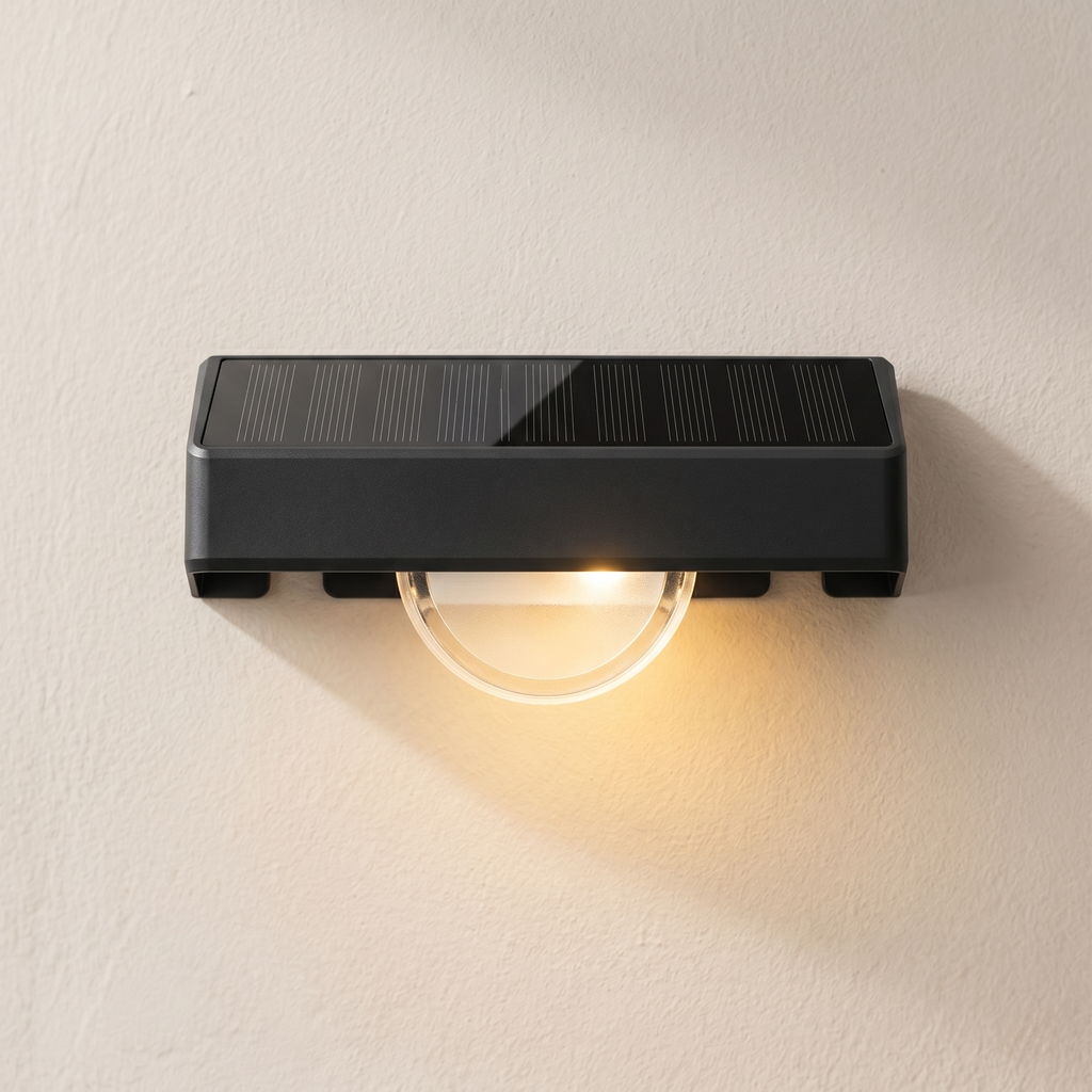 Solar wall light fixture on a beige wall