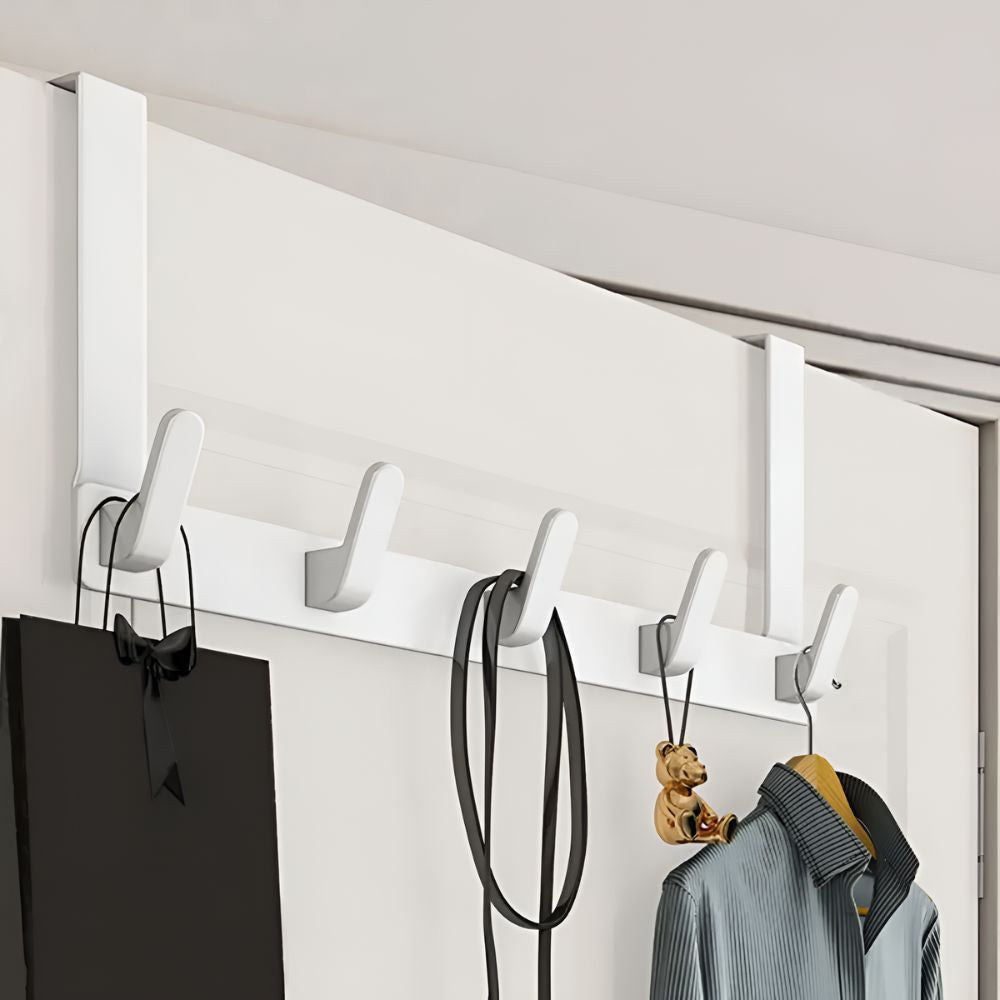5-Hook Over Door Organizer - Stainless Steel, Space-Saving Towel Rack 0
