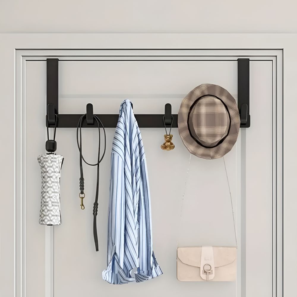 5-Hook Over Door Organizer - Stainless Steel, Space-Saving Towel Rack 3