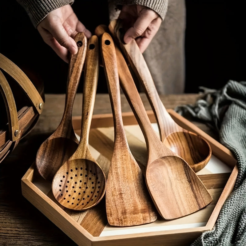 5-Piece Eco-Friendly Wooden Kitchen Utensil Set – Durable Cooking Utensils for Versatile Use 0