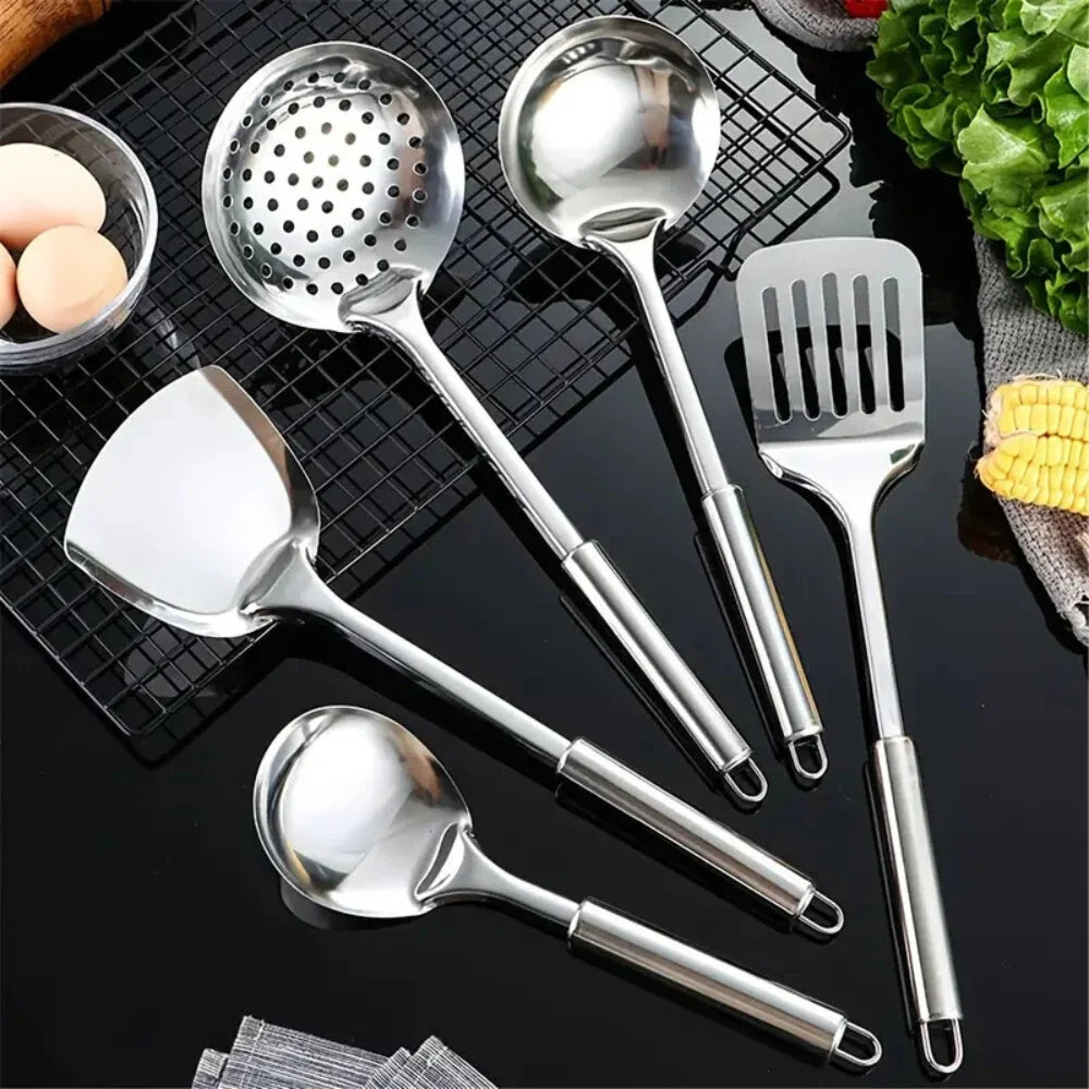 5-Piece Stainless Steel Kitchen Tool Set with Turner, Ladle, Slotted Spoon – Durable Kitchen Utensils for Home and Professional Cooking 0