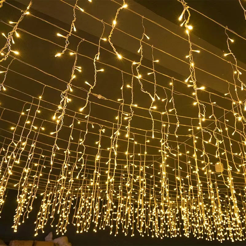 50m LED Icicle Outdoor Christmas Lights, 500+ Warm White LEDs, IP44 Weatherproof, Low Voltage Curtain Lighting for Events and Facades 0