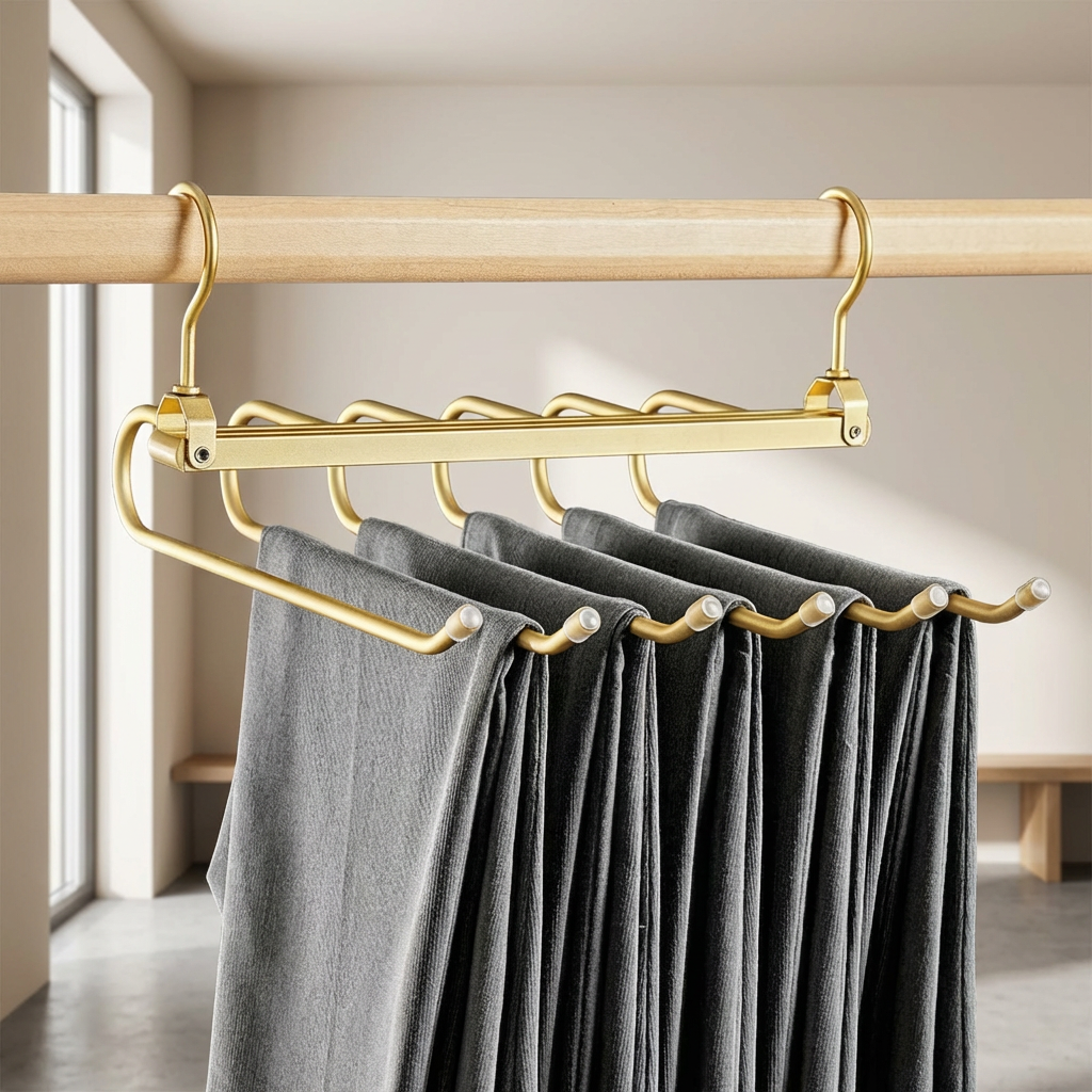 6-Tier Pants Hanger Organizer with 360° Rotating Hook – Space-Saving Aluminum Alloy Design