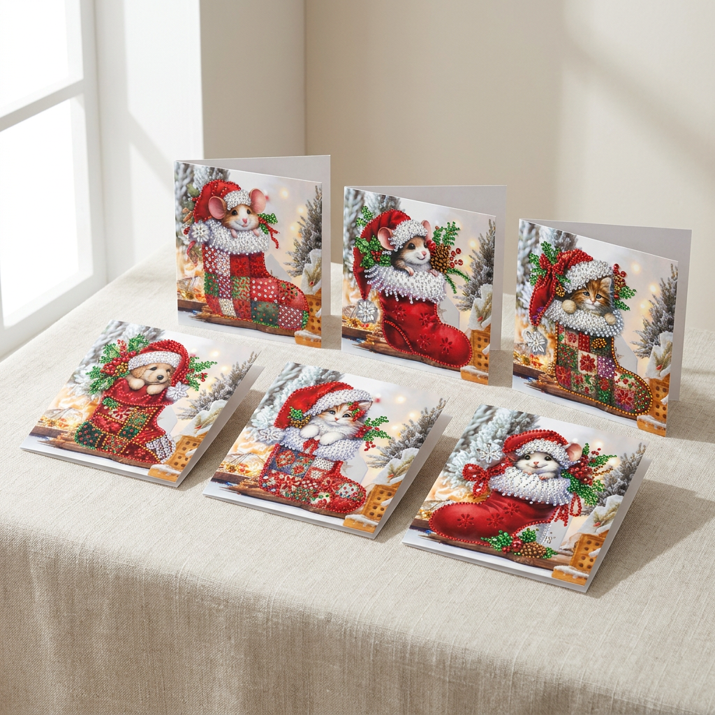 6 DIY Christmas Diamond Painting Greeting Cards with Festive Designs