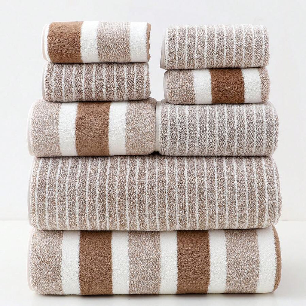 8-Piece Luxury Bath Towel Set in Plush Coral Fleece – Quick-Drying, Soft, Machine Washable Towels for Everyday Use 0
