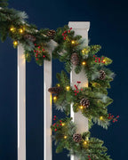 9 Ft Pre-Lit Frosted Garland with Pinecones & Red Berries - 60 LED Lights 0