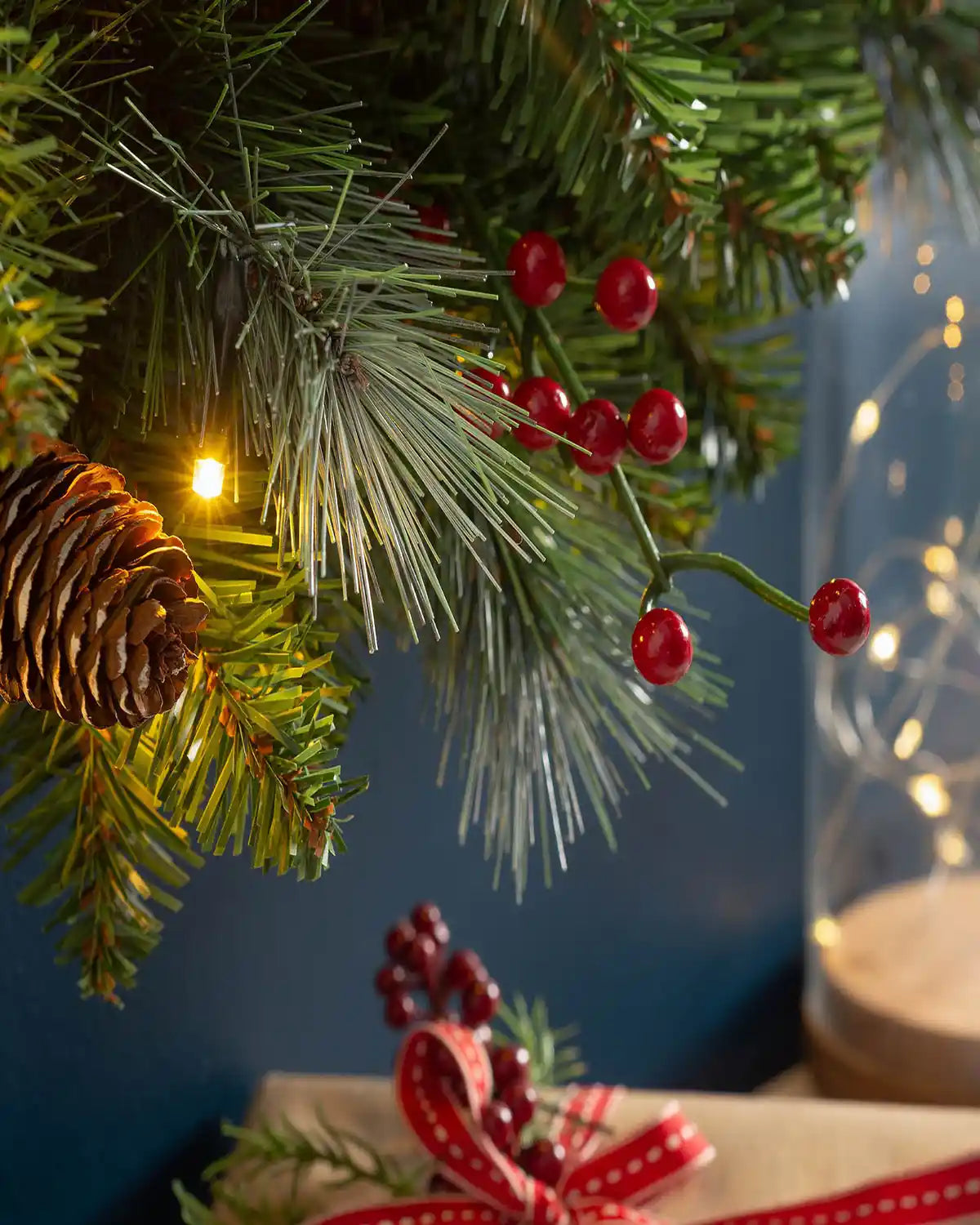 9 Ft Pre-Lit Frosted Garland with Pinecones & Red Berries - 60 LED Lights 2