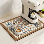 Absorbent Kitchen Mat - Quick-Drying, Non-Slip, Retro Tile Design 0